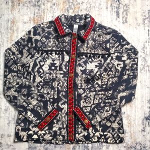 T|O Thomas & Olivia Black & off white Southwestern print embellished jacket Sz S